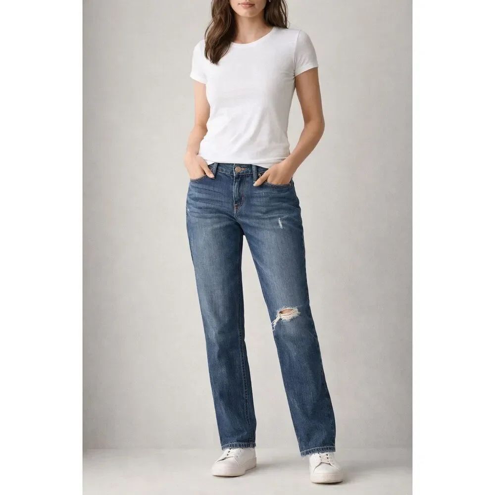 Express Modern Boyfriend Jeans Womens 32x25 Blue Distressed Low Rise